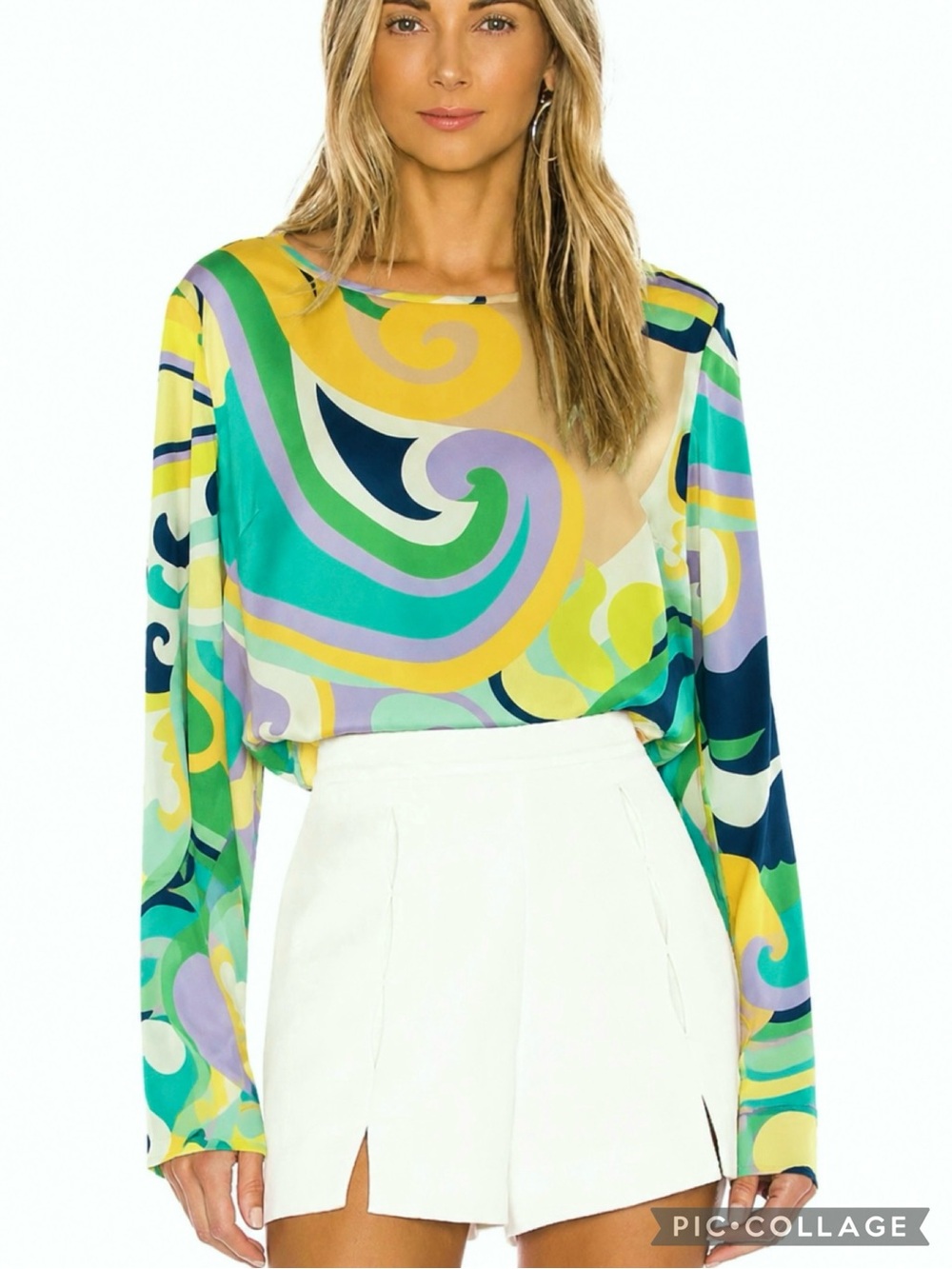 Insight Abstract Psychedelic Retro Yellow Blue Multicolor Top M Y2K